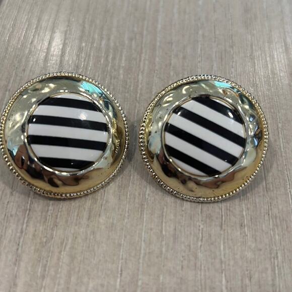 Vintage Striped Gold tone bulb earrings clip - Picture 1 of 5